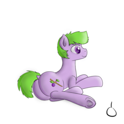 Size: 1500x1500 | Tagged: safe, artist:fig, oc, oc:fig, pony, butt, cute, male, plot, prone, simple background, smiling, stallion