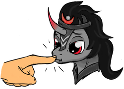 Size: 875x632 | Tagged: safe, artist:earthenhoof, king sombra, human, pony, unicorn, g4, antagonist, armor, boop, finger, male, stallion, this will end in pain
