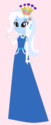 Size: 248x604 | Tagged: safe, artist:glittertiara, artist:selenaede, trixie, human, equestria girls, g4, base used, blue dress, clothes, crown, dress, ear piercing, earring, evening gloves, female, gloves, jewelry, long gloves, necklace, piercing, pink background, regalia, simple background, solo