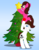 Size: 1280x1656 | Tagged: safe, artist:aarondrawsarts, oc, oc:brain teaser, oc:rose bloom, pony, bipedal, butt, christmas, christmas tree, holiday, lifting, lifting ponies, oc x oc, plot, ship:brainbloom, shipping, sweat, tree