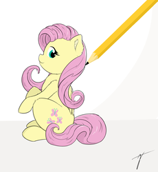 Size: 1726x1878 | Tagged: safe, artist:taxar, part of a set, fluttershy, pony, g4, drawn into existence, female, pencil, sitting, smiling, solo