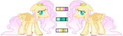 Size: 2548x744 | Tagged: safe, artist:kookiechanxwx, fluttershy, pony, g4, alternate design, female, reference sheet, simple background, solo, transparent background