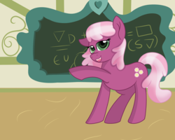 Size: 3000x2400 | Tagged: safe, artist:rainbowtashie, cheerilee, earth pony, pony, g4, chalkboard, classroom, female, high res, raised hoof, solo