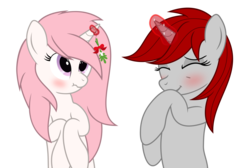 Size: 4009x2697 | Tagged: safe, artist:waveywaves, oc, oc:waves, pony, blushing, female, lesbian, magic, mare, mistletoe, oc x oc, scrunchy face, shipping