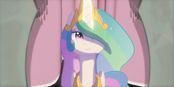 Size: 3840x1920 | Tagged: safe, artist:minty root, screencap, princess celestia, alicorn, pony, g4, balcony, female, glowing horn, horn, looking up, teaser, the fall of sunset shimmer, youtube link