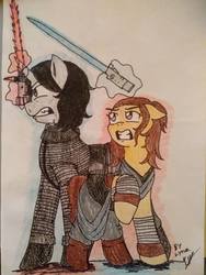 Size: 720x960 | Tagged: safe, artist:lynathepony, pony, unicorn, crossover, glowing horn, horn, magic, ponified, reylo, shipping, signature, star wars, telekinesis, traditional art