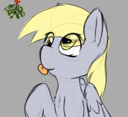 Size: 2834x2598 | Tagged: safe, artist:jubyskylines, derpy hooves, pony, g4, :p, high res, mistletoe, silly, tongue out