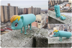 Size: 1020x683 | Tagged: safe, rainbow dash, pony, g4, bootleg, irl, legs, nightmare fuel, not salmon, photo, wat, water bottle, why