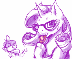 Size: 974x800 | Tagged: artist needed, safe, rarity, spike, g4, secret of my excess, biting, gem, glasses, ruby, scared
