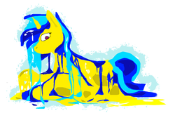 Size: 1024x659 | Tagged: safe, artist:rudy, derpibooru exclusive, dj pon-3, vinyl scratch, pony, unicorn, g4, colorful, female, lineless, mare, melting, simple background, solo, white background