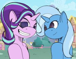 Size: 3264x2544 | Tagged: safe, artist:darka01, starlight glimmer, trixie, unicorn, anthro, g4, comic style, female, high res, smiling