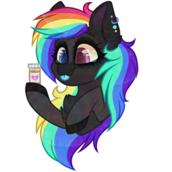Size: 1000x1000 | Tagged: safe, artist:_spacemonkeyz_, oc, oc only, oc:happy pills, pony, colored hooves, ear piercing, earring, female, heterochromia, jewelry, mare, piercing, pills, rainbow hair, simple background, solo, tongue out, transparent background