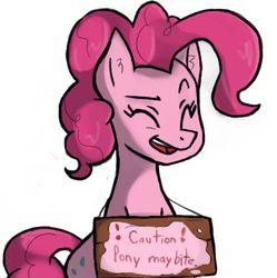 Size: 449x451 | Tagged: artist needed, source needed, safe, pinkie pie, earth pony, pony, g4, caution sign, female, needs more jpeg, sign, simple background, solo, white background