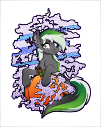 Size: 2000x2500 | Tagged: safe, artist:spoopygander, oc, oc only, oc:graphite sketch, pegasus, pony, chest fluff, ear fluff, fangs, female, high res, looking at you, makeup, mare, multicolored hair, piercing, pumpkin, sitting, smiling, smoke, solo, unshorn fetlocks