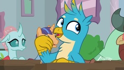 Size: 1920x1080 | Tagged: safe, screencap, fine catch, gallus, ocellus, yona, changedling, changeling, griffon, pony, unicorn, a rockhoof and a hard place, g4, background pony, cute, friendship student, gallabetes, male, solo focus, stallion