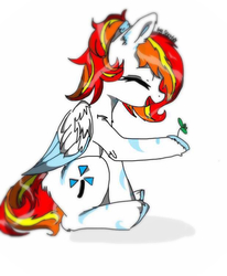 Size: 617x750 | Tagged: safe, oc, oc only, pegasus, pony, coat markings, colored wings, eyes closed, female, folded wings, mare, sitting, solo, unshorn fetlocks, wings