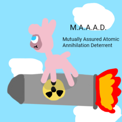 Size: 480x480 | Tagged: safe, artist:artdbait, pom (tfh), them's fightin' herds, 1000 hours in ms paint, community related, description, female, fightin' doods, nuclear weapon, pun, riding a bomb, solo, weapon