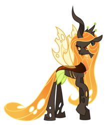 Size: 1432x1613 | Tagged: safe, artist:dianamur, princess celestia, changeling, changeling queen, g4, changelingified, female, orange changeling, princess chryslestia, simple background, solo, species swap, transparent background
