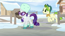 Size: 1280x720 | Tagged: safe, screencap, pistachio, rarity, earth pony, pony, unicorn, g4, my little pony best gift ever, duo, female, male, mare, stallion