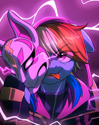 Size: 1145x1454 | Tagged: safe, artist:redchetgreen, rainbow dash, pegasus, pony, g4, :p, clothes, female, fortnite, hoof hold, kitsune mask, mare, mask, solo, tongue out