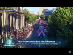 Size: 2048x1536 | Tagged: safe, twilight sparkle, alicorn, human, pony, g4, balloon, caption, chile, giant ponies in real life, giant pony, irl, irl human, macro, meme, parade balloon, paris parade, peppa pig, peppa pig (character), photo, spanish, twilight sparkle (alicorn), youtube link