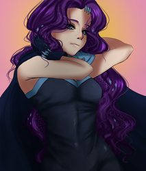 Size: 2000x2344 | Tagged: safe, artist:astraltair, artist:myumlamy, rarity, human, equestria girls, equestria girls series, g4, the other side, cape, clothes, female, gloves, high res, humanized, sleeveless, solo, unitard