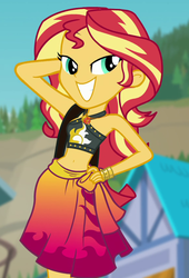 Size: 579x853 | Tagged: safe, screencap, sunset shimmer, human, equestria girls, equestria girls specials, g4, my little pony equestria girls: better together, my little pony equestria girls: forgotten friendship, belly button, clothes, cropped, female, geode of empathy, lidded eyes, like what you see?, magical geodes, midriff, out of context, sleeveless, solo, sunset selfie, swimsuit, teenager