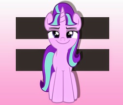 Size: 1600x1360 | Tagged: safe, starlight glimmer, pony, unicorn, g4, cutie mark background, equal cutie mark, female, gradient background, looking at you, smug, solo