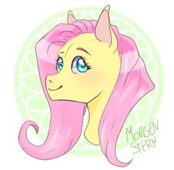 Size: 960x938 | Tagged: safe, artist:03morgenstern09, fluttershy, pegasus, pony, g4, bust, female, looking at you, looking sideways, mare, portrait, smiling, solo, three quarter view