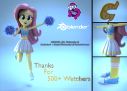 Size: 2660x1920 | Tagged: safe, artist:efk-san, fluttershy, equestria girls, g4, 3d, armpits, belly button, blender, cheerleader, cheerleader outfit, clothes, converse, cute, downloadable, female, hairpin, horseshoes, midriff, pleated skirt, pom pom, shoes, skirt, smiling, socks, solo, sports bra, wondercolts