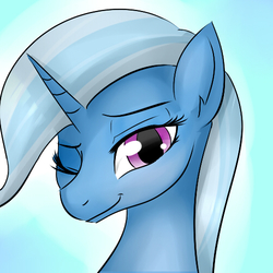 Size: 500x500 | Tagged: safe, artist:dashy21, trixie, pony, unicorn, g4, bust, female, looking at you, mare, one eye closed, portrait, smiling, solo, wink