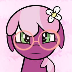 Size: 900x900 | Tagged: safe, artist:claribell3, cheerilee, earth pony, pony, g4, cheeribetes, cute, embarrassed, female, filly, flower, glasses, solo