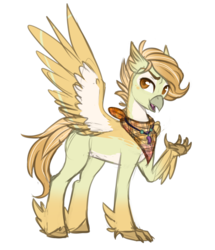 Size: 2506x2916 | Tagged: safe, artist:askbubblelee, oc, oc only, oc:tailspin, classical hippogriff, hippogriff, high res, jewelry, male, neckerchief, necklace, simple background, smiling, solo