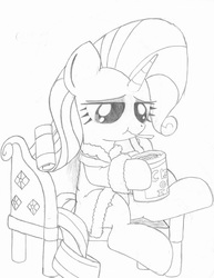 Size: 1700x2200 | Tagged: safe, artist:tenebrousmelancholy, rarity, pony, g4, chair, food, ice cream, sad, solo, traditional art