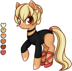 Size: 715x710 | Tagged: safe, alternate version, artist:syt-adopts, oc, oc only, oc:graceful aplomb, earth pony, pony, ballerina, ballet slippers, blaze (coat marking), blushing, choker, clothes, coat markings, facial markings, female, leotard, looking at you, mare, raised hoof, reference sheet, shoes, simple background, solo, tail wrap, transparent background