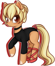 Size: 598x710 | Tagged: safe, alternate version, artist:syt-adopts, oc, oc only, oc:graceful aplomb, earth pony, pony, ballerina, ballet slippers, blaze (coat marking), blushing, choker, clothes, coat markings, facial markings, female, leotard, looking at you, mare, raised hoof, shoes, simple background, solo, tail wrap, transparent background