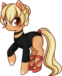 Size: 571x704 | Tagged: safe, alternate version, artist:syt-adopts, oc, oc only, oc:graceful aplomb, earth pony, pony, ballerina, ballet slippers, blaze (coat marking), blushing, choker, clothes, coat markings, facial markings, female, leotard, mare, raised hoof, shoes, simple background, solo, tail wrap, transparent background