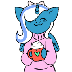 Size: 500x500 | Tagged: safe, oc, oc:fleurbelle, alicorn, pony, alicorn oc, clothes, cup, drink, drinking, mug, simple background, sweater, transparent background