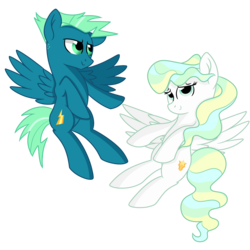 Size: 2800x2800 | Tagged: safe, artist:rainbowtashie, sky stinger, vapor trail, pegasus, pony, g4, duo, female, flying, high res, male, mare, simple background, spread wings, stallion, transparent background, wings