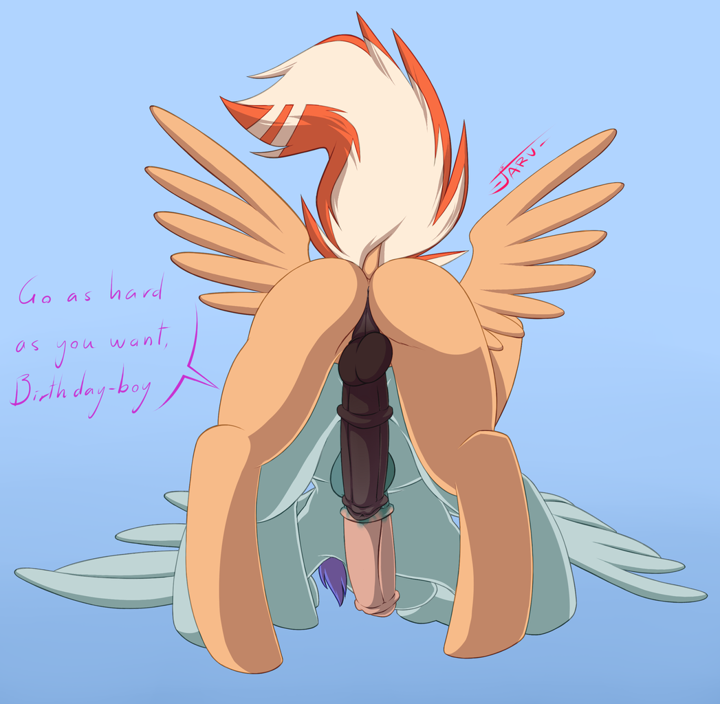 oc:jarv, pegasus, <b>pony</b>, birthday, butt, butt only, doggy style, face down a...