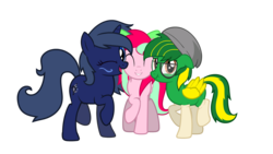 Size: 2600x1463 | Tagged: safe, artist:kiwipone, oc, oc:kiwi aura, oc:lucidia gem, oc:midnight music, pony, cute, female, group photo, male, outdated submission