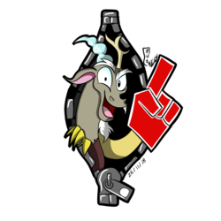 Size: 2000x2000 | Tagged: safe, artist:viejillox64art, discord, draconequus, g4, foam finger, high res, male, simple background, solo, sticker, transparent background, zipper