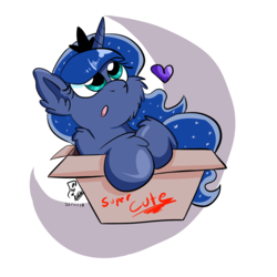 Size: 2000x2000 | Tagged: safe, artist:viejillox64art, princess luna, alicorn, pony, g4, box, cheek fluff, crescent moon, cute, ear fluff, female, heart, high res, moon, pony in a box, simple background, solo, transparent background, viejillox64 is trying to murder us