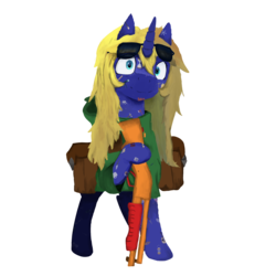 Size: 2000x2000 | Tagged: safe, artist:sapphmod, derpibooru exclusive, oc, oc only, oc:sapphire mark, pony, unicorn, bag, clothes, cutie pox, female, high res, hoodie, looking at you, simple background, solo, standing, sunglasses, transparent background, watergun