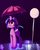 Size: 3276x4096 | Tagged: safe, artist:luxaestas, twilight sparkle, pony, unicorn, g4, clothes, female, glowing horn, horn, looking back, magic, mare, rain, solo, telekinesis, umbrella, unicorn twilight