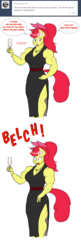 Size: 1280x3956 | Tagged: safe, artist:matchstickman, apple bloom, earth pony, anthro, matchstickman's apple brawn series, tumblr:where the apple blossoms, g4, apple bloom's bow, apple brawn, biceps, bow, breasts, burp, busty apple bloom, close enough, clothes, comic, deltoids, dialogue, dress, female, flower, flower in hair, glass, hair bow, jewelry, majestic as fuck, mare, muscles, necklace, older, older apple bloom, side slit, simple background, solo, thunder thighs, total sideslit, triceps, tumblr comic, uncouth, white background, wine glass
