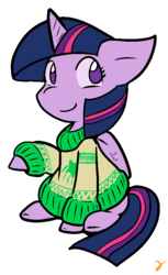 Size: 515x840 | Tagged: safe, artist:zutcha, twilight sparkle, alicorn, pony, g4, clothes, cute, female, floppy ears, mare, raised hoof, simple background, sitting, smiling, solo, sweater, transparent background, twilight sparkle (alicorn)