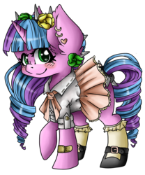 Size: 1024x1230 | Tagged: safe, artist:sk-ree, oc, oc only, oc:ivy lush, pony, unicorn, clothes, cute, deviantart watermark, female, mare, mary janes, obtrusive watermark, ocbetes, shoes, simple background, skirt, socks, solo, transparent background, watermark