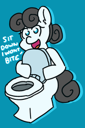 Size: 800x1200 | Tagged: safe, artist:threetwotwo32232, oc, oc only, oc:kohlette, pony, toilet pony, but why, dialogue, female, i can't believe it's not badumsquish, mare, solo, toilet
