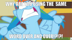 Size: 1000x562 | Tagged: safe, edit, edited screencap, editor:axal-5, screencap, rainbow dash, pegasus, pony, g4, grannies gone wild, animated, annoyed, bipedal, caption, derp, female, frustrated, gif, gritted teeth, hair pulling, image macro, implied mudbriar, mare, mismatched eyes, pulling, rainbowsnap, solo, spread wings, text, text edit, wide eyes, wings